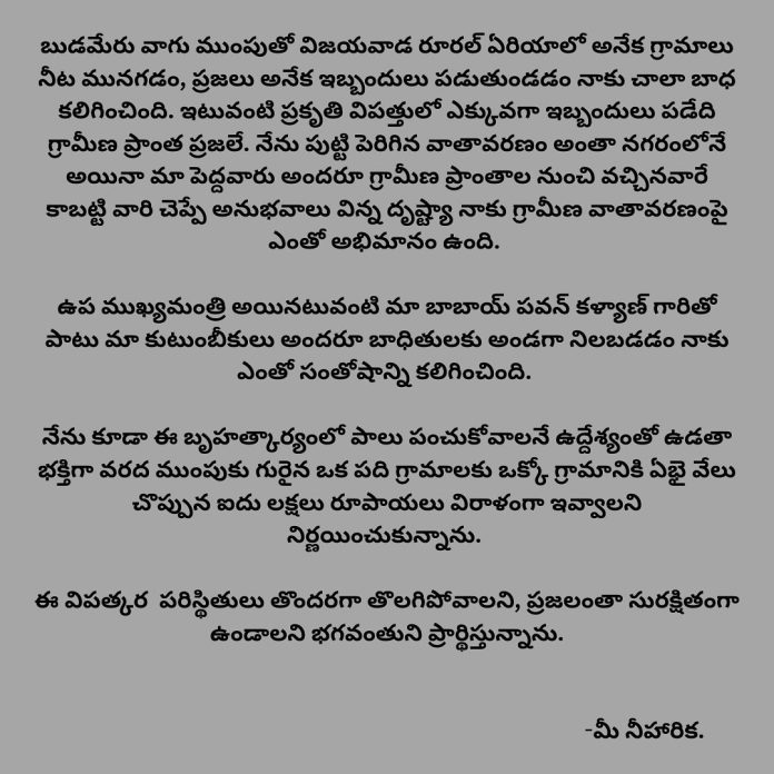 Mega Daughter Niharika Konidela's kind gesture towards flood victims