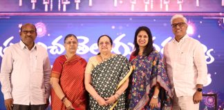 The World Telugu Federation - Mr. Sai (Cultural Committee Member) , Mrs Narne Vijaylakshmi (Organising Committee Member) , Dr. V. L Indiradutt (President), Mrs. Kavita Dutt (Vice President) , Mr Harish Chandra Prasad (Organising Committee Member)