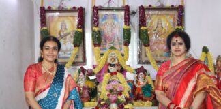 Nandamuri Mohana Roopa and Nandamuri Seemanthini Distribute Clothes at Sri Maha Subrahmanya Veda Vedanga Vidyapeetham